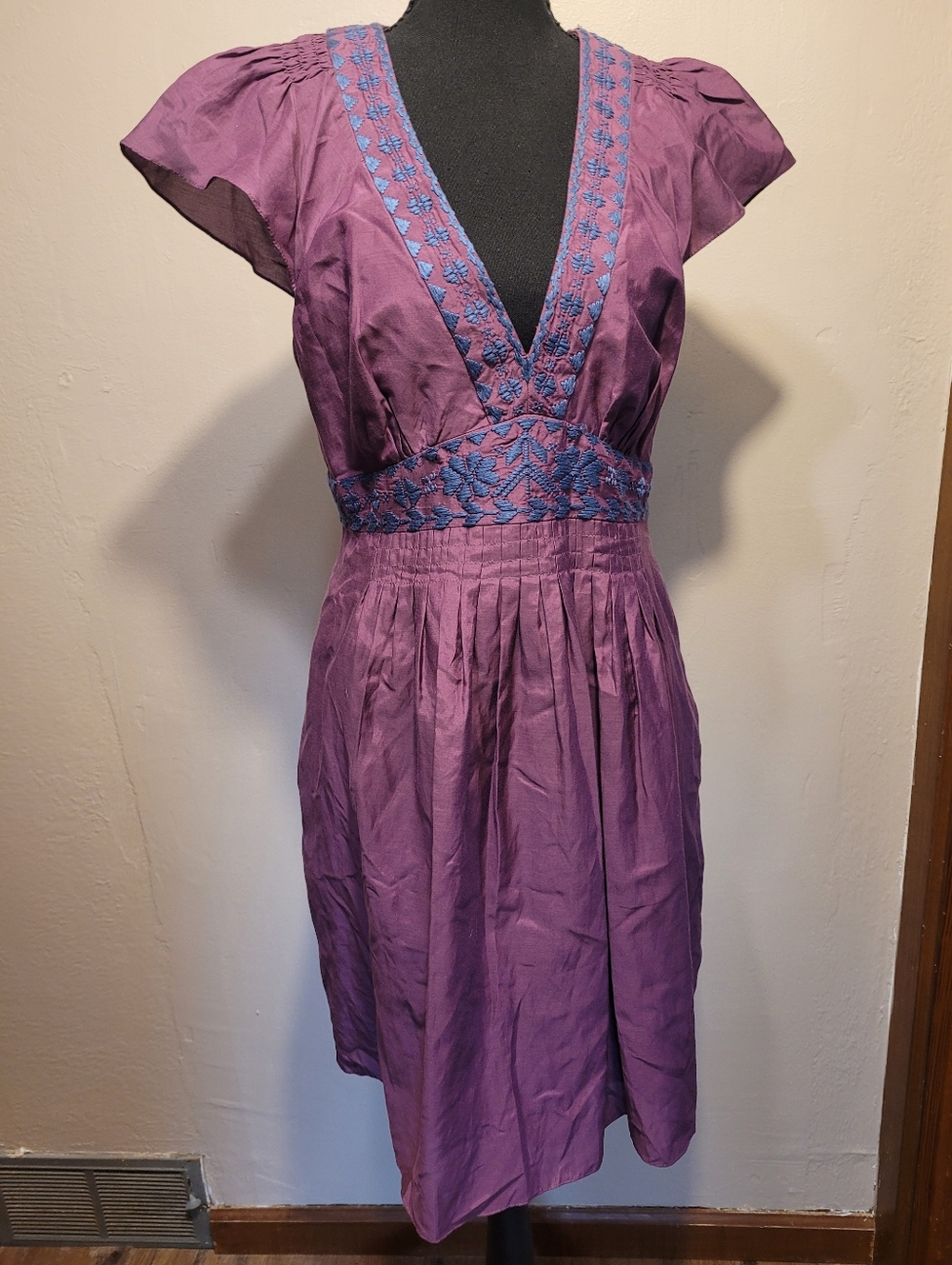 Tibi Embroidered Cotton/Silk Blend Dress Plum Size 10